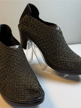 bernie mev. Black Woven Metallic Block Heel Slip-On Shoes